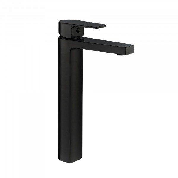 GRIFO LAVABO PLANO NEGRO CAÑO ALTO